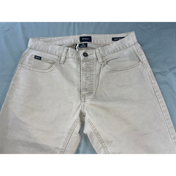 RVCA 5-Pocket Stretch Button Fly Jean Style Stay RVCA Pant. Beige, 29X28. GUC!! - Picture 6 of 9